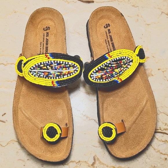 Sol John Birkenstock Womens Beaded Leather Toe Ring Boho Sandals 37 / 6 - 6.5 - Picture 9 of 10